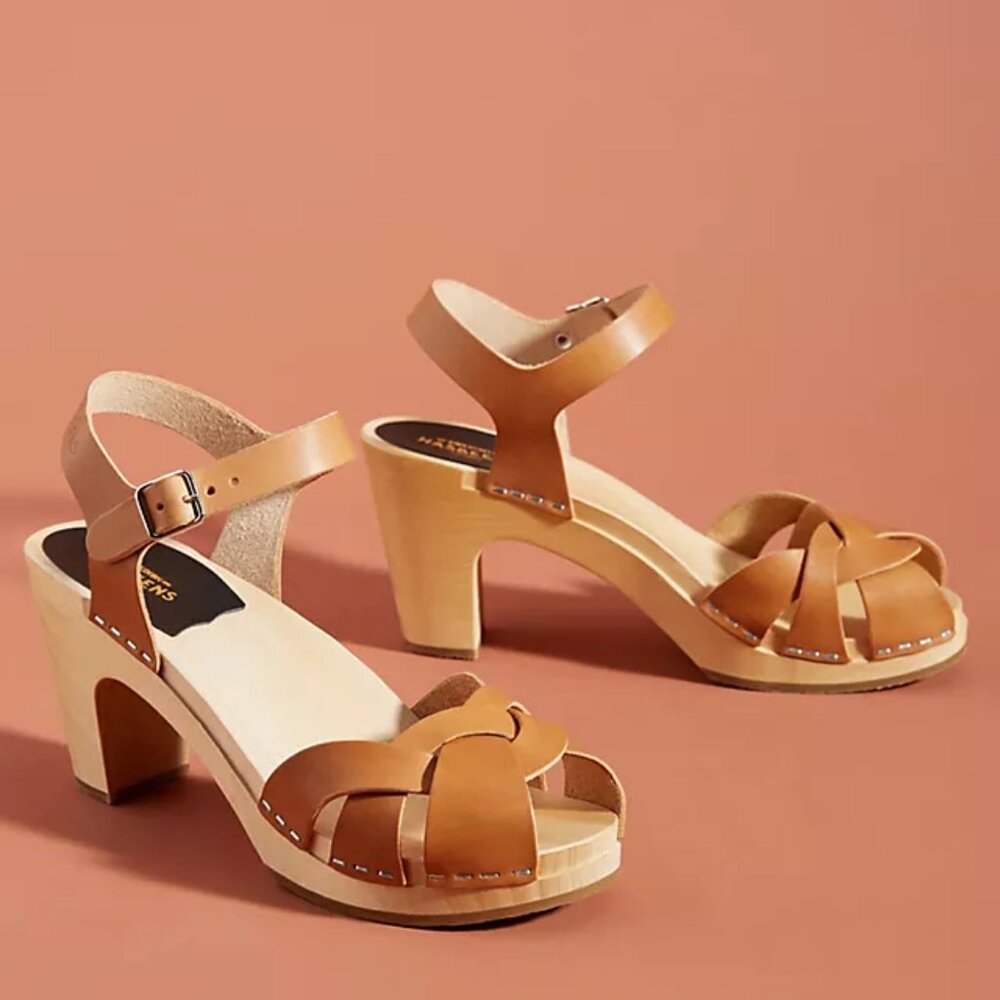 Swedish Hasbeens Kringlan High Heeled Clog Sandal Size EU 39